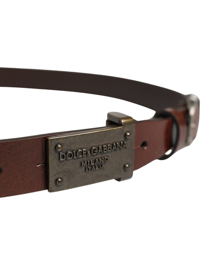 Dolce & Gabbana Brown Leather Logo Metal Buckle Men Belt