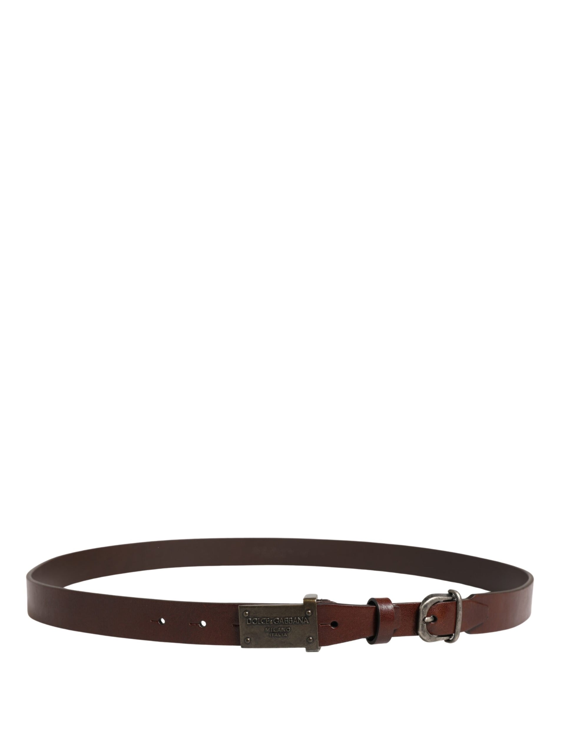 Dolce & Gabbana Brown Leather Logo Metal Buckle Men Belt