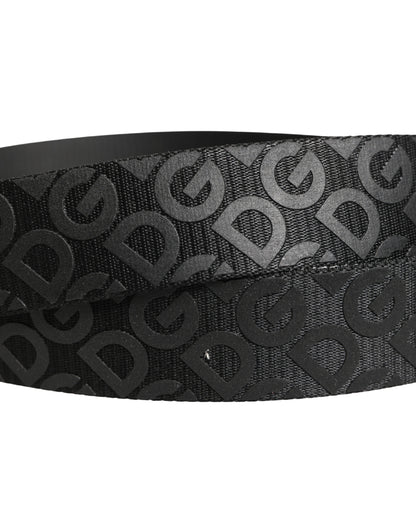 Dolce & Gabbana Black Logo Monogram Silver Metal Buckle Belt