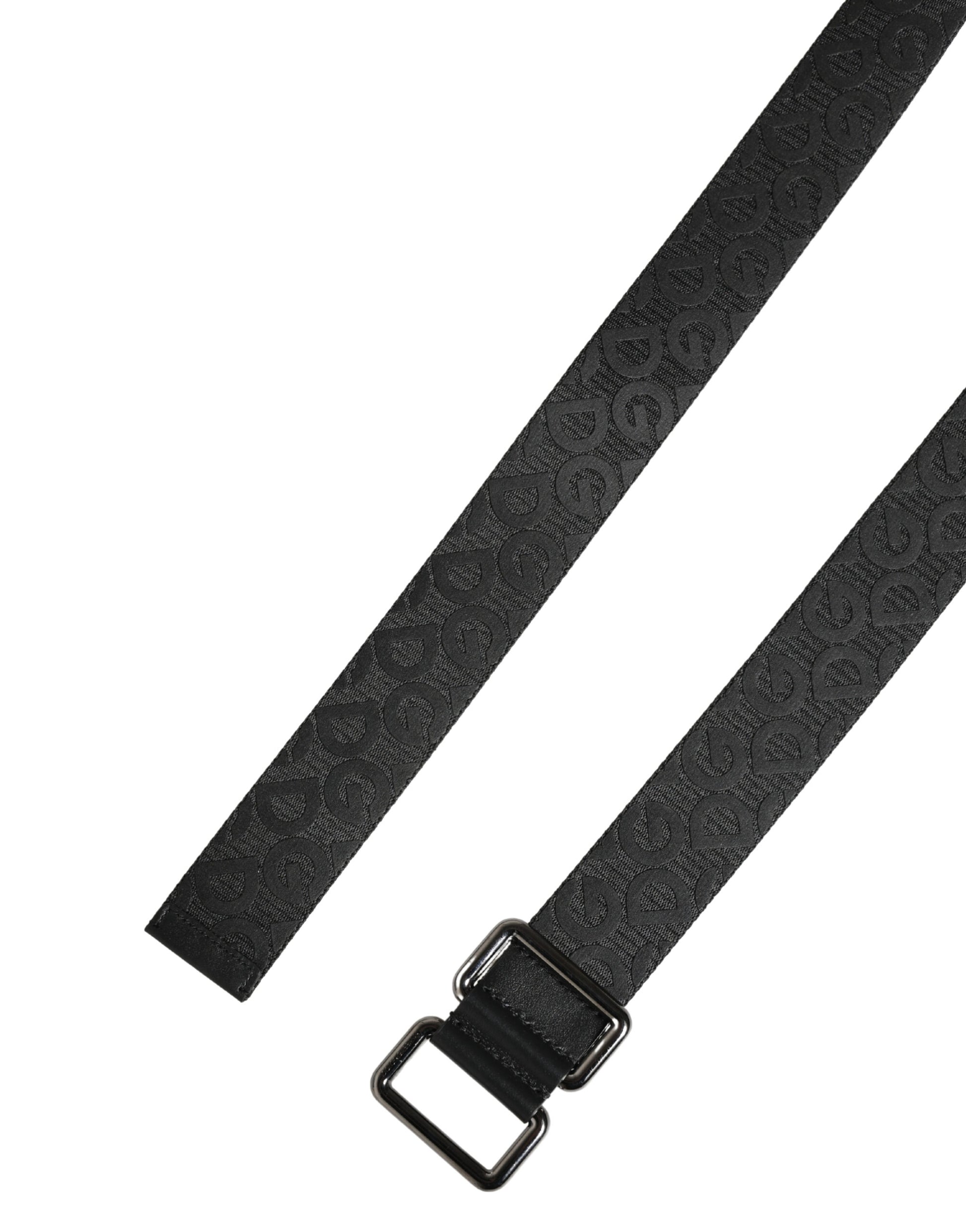 Dolce & Gabbana Black Logo Monogram Silver Metal Buckle Belt