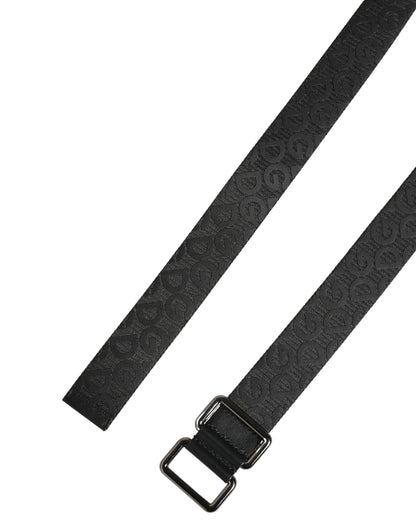 Dolce & Gabbana Black Logo Monogram Silver Metal Buckle Belt