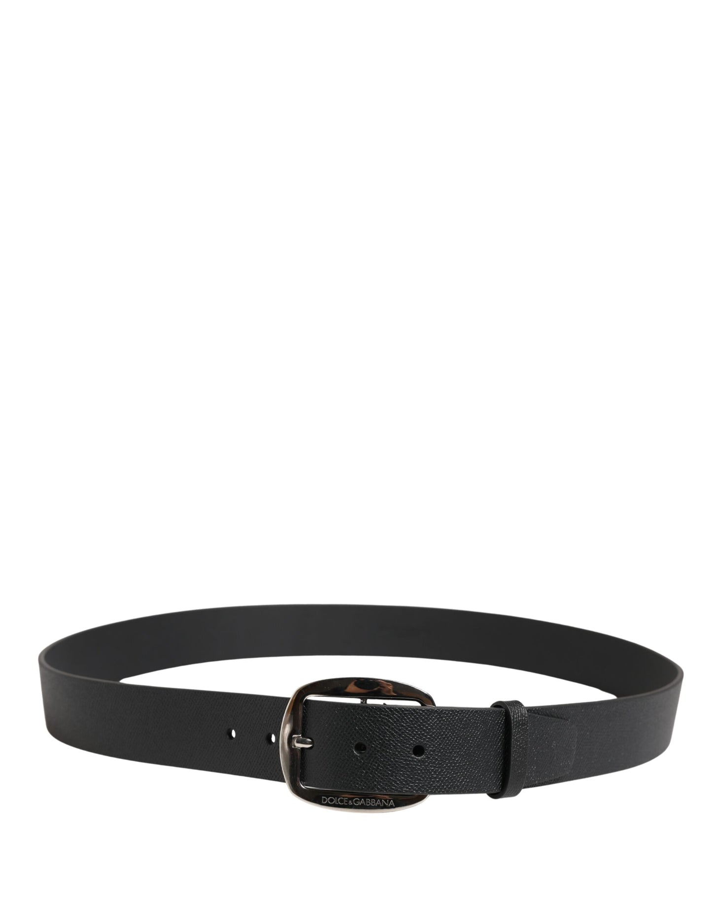Dolce & Gabbana Black Calf Leather Silver Metal Buckle Belt