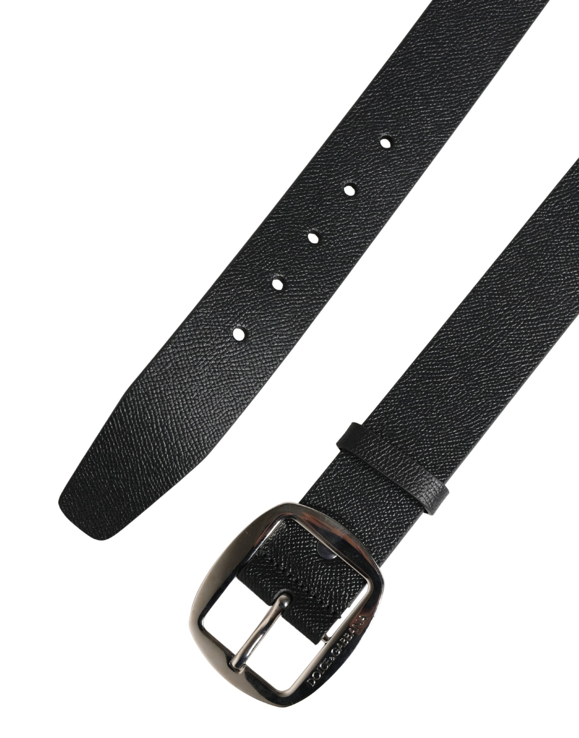 Dolce & Gabbana Black Calf Leather Silver Metal Buckle Belt