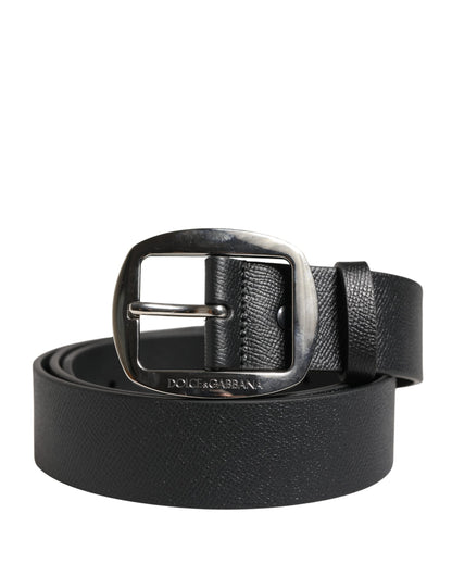Dolce & Gabbana Black Calf Leather Silver Metal Buckle Belt