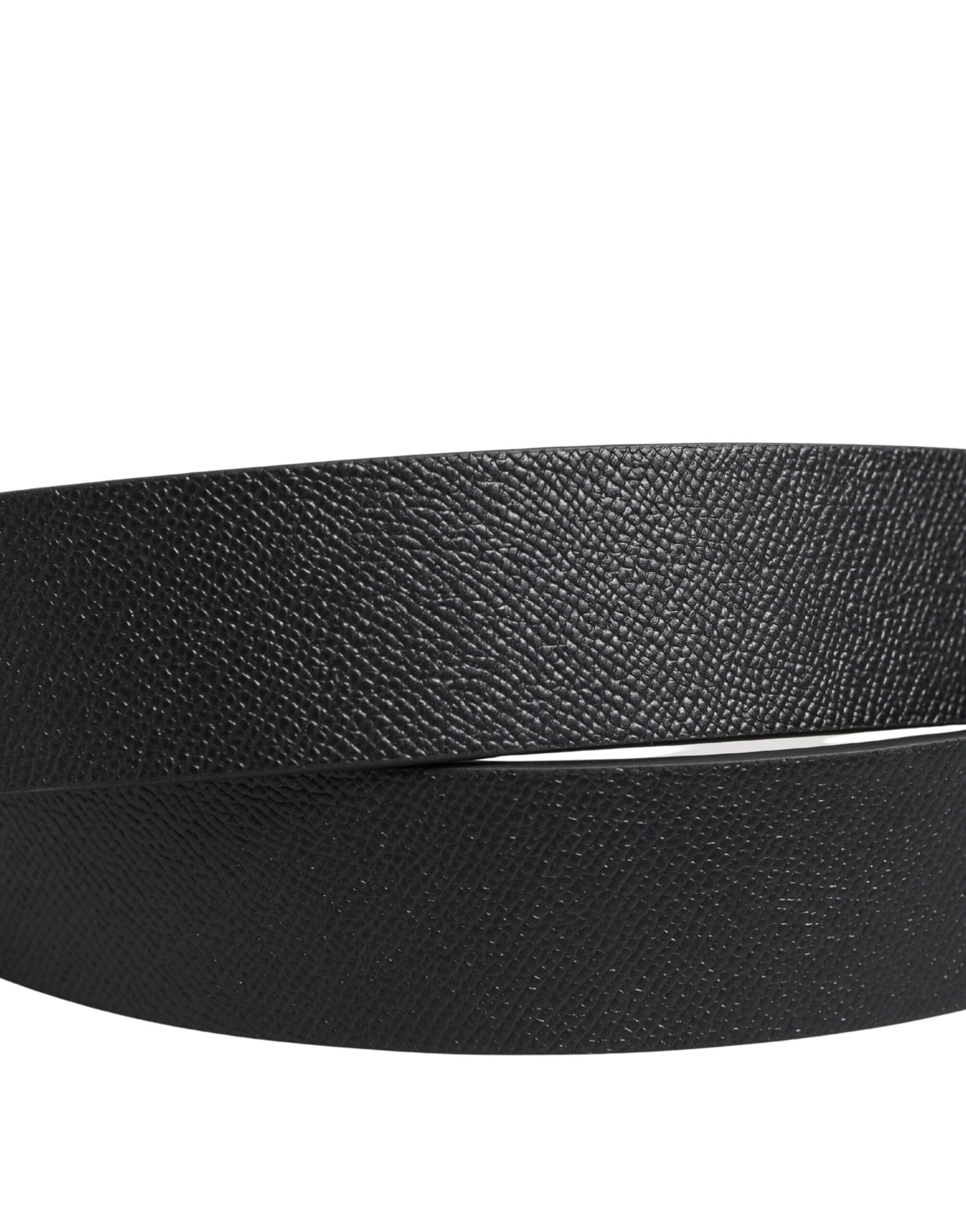 Dolce & Gabbana Black Calf Leather Silver Metal Buckle Belt