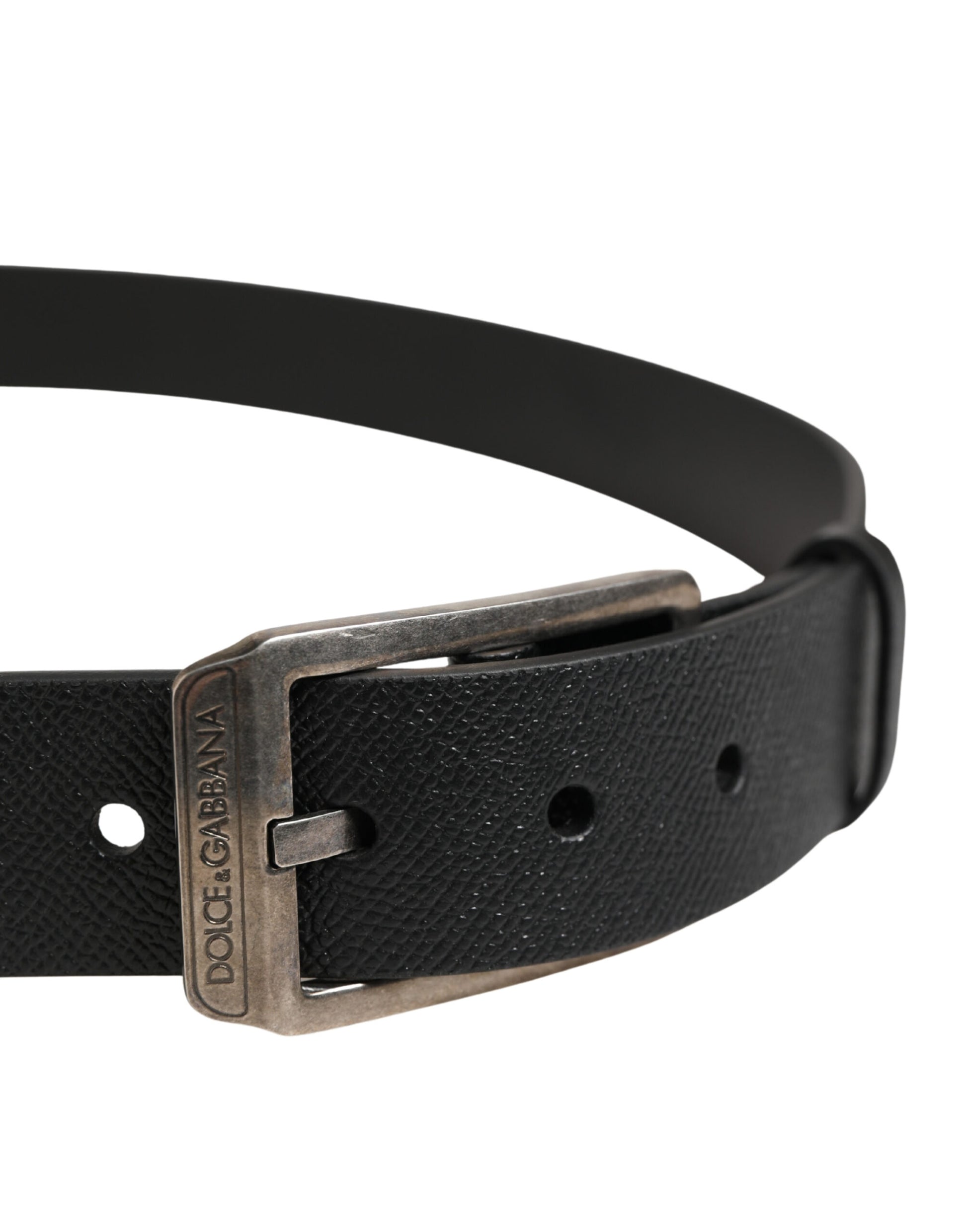 Dolce & Gabbana Black Calf Leather Silver Metal Buckle Belt