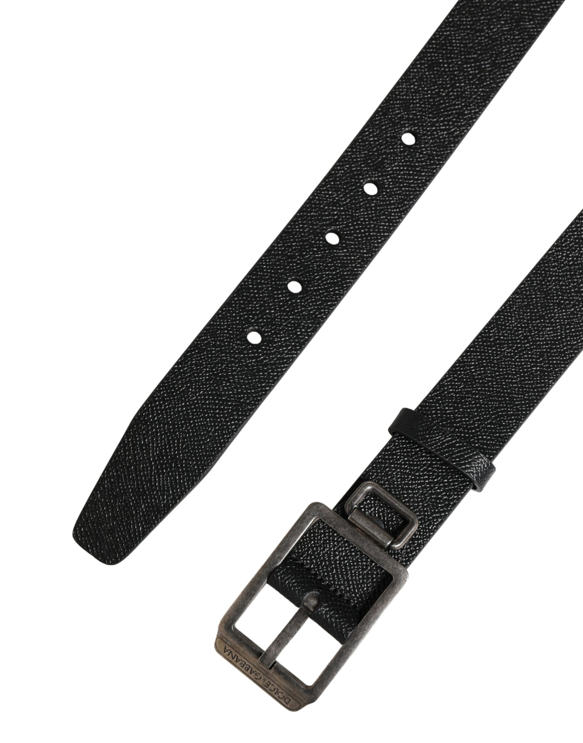 Dolce & Gabbana Black Calf Leather Silver Metal Buckle Belt