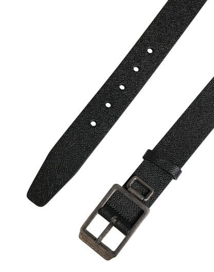 Dolce & Gabbana Black Calf Leather Silver Metal Buckle Belt