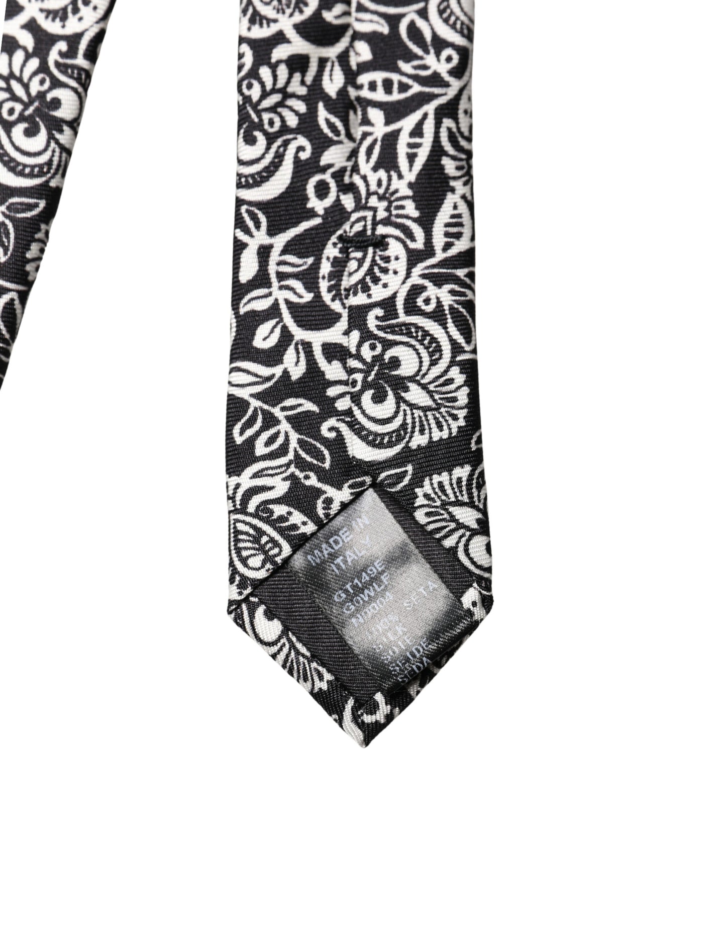 Dolce & Gabbana Black White Floral Fantasy Silk Adjustable Necktie Tie