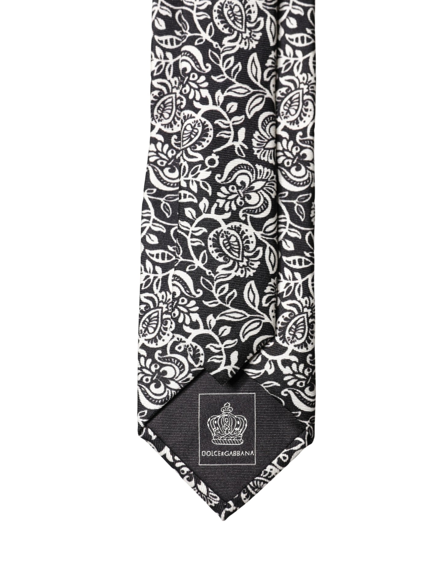 Dolce & Gabbana Black White Floral Fantasy Silk Adjustable Necktie Tie