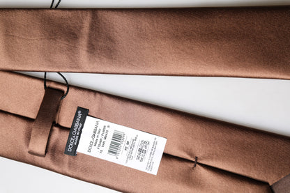 Dolce & Gabbana Brown Satin 100% Silk Wide Adjustable Men Necktie Tie