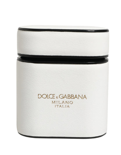 Dolce & Gabbana White Calf Leather Logo Print Flip Holder  Airpods Case