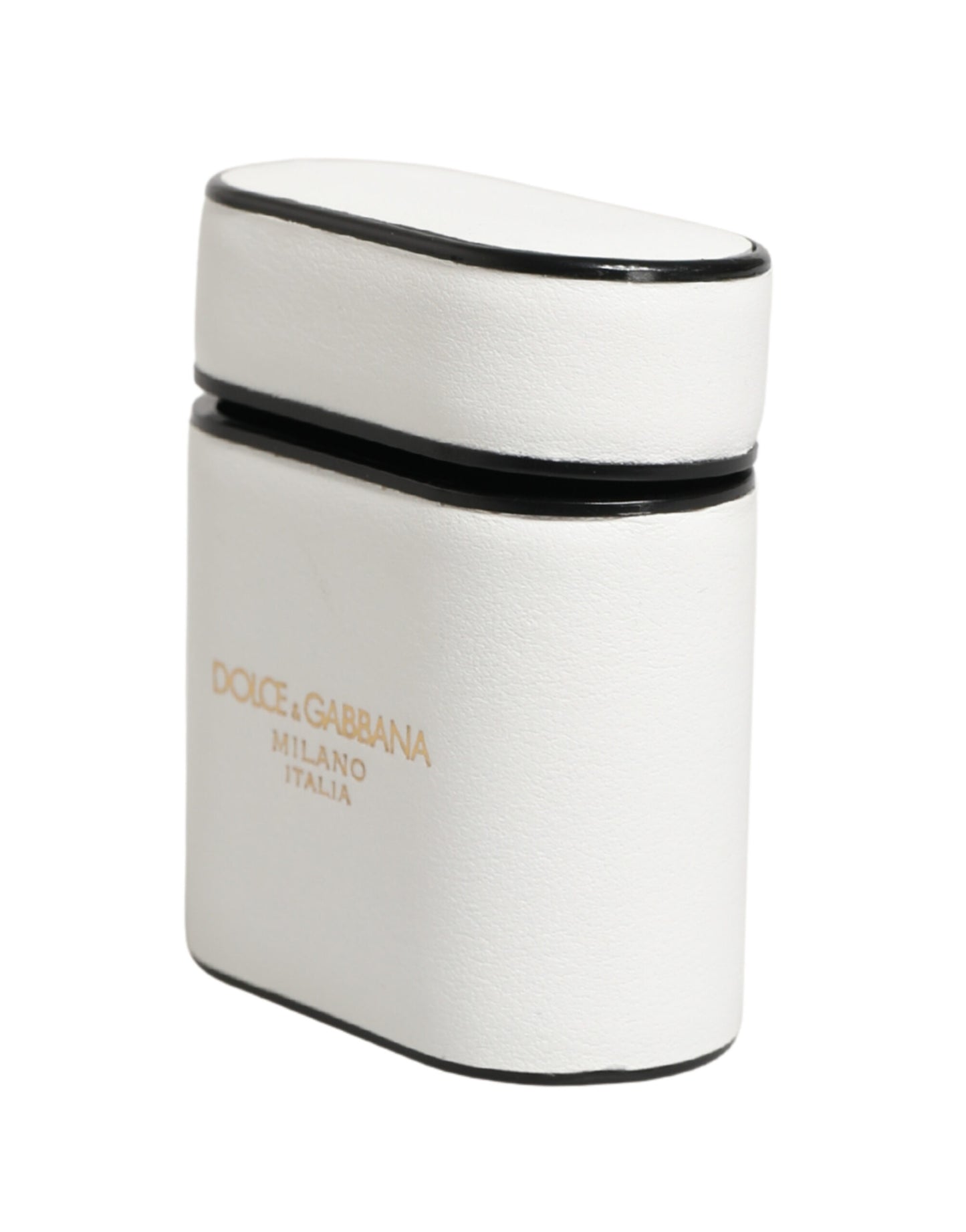 Dolce & Gabbana White Calf Leather Logo Print Flip Holder  Airpods Case
