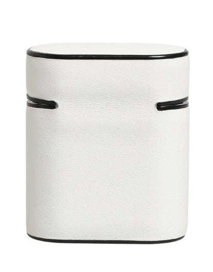 Dolce & Gabbana White Calf Leather Logo Print Flip Holder  Airpods Case