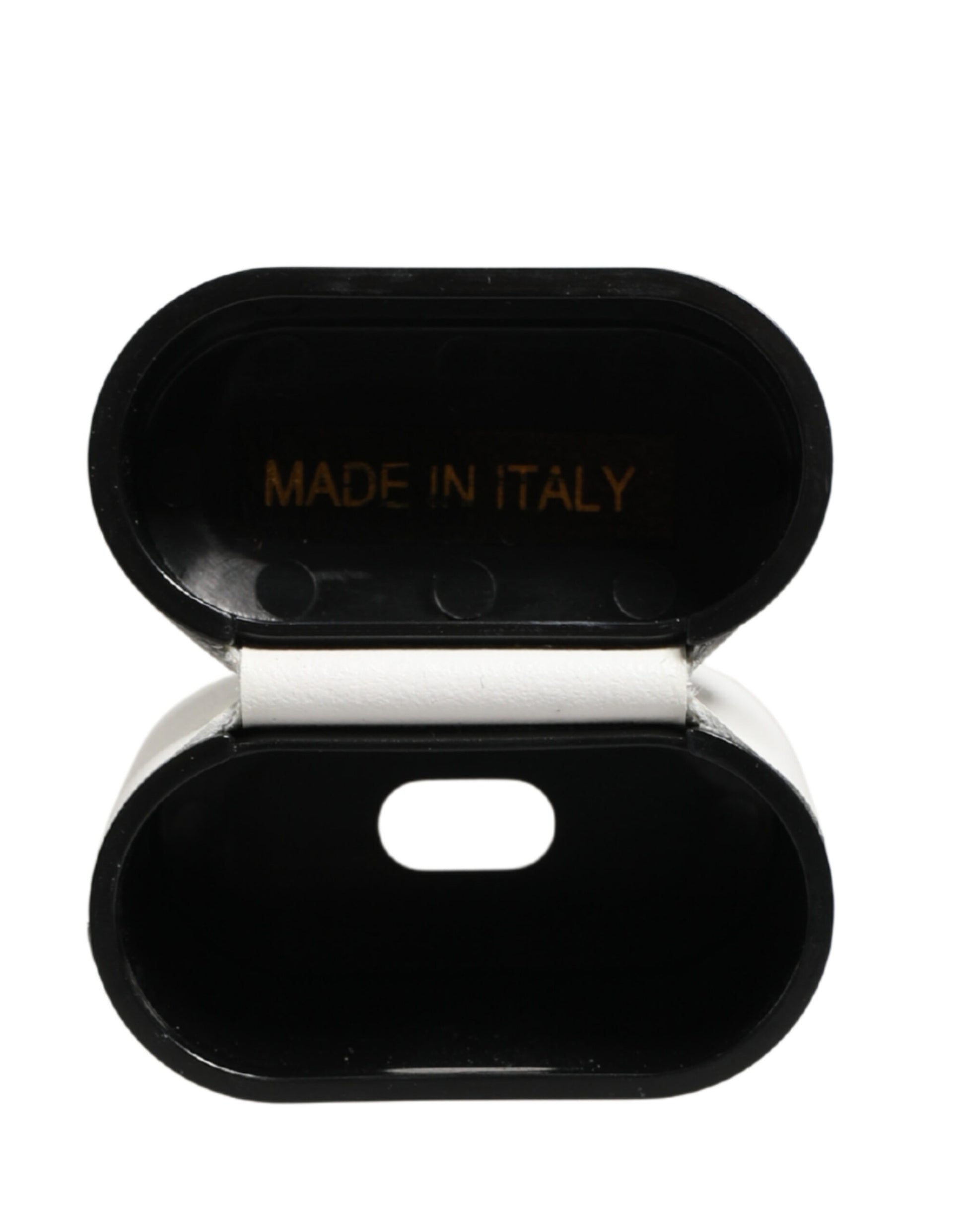 Dolce & Gabbana White Calf Leather Logo Print Flip Holder  Airpods Case