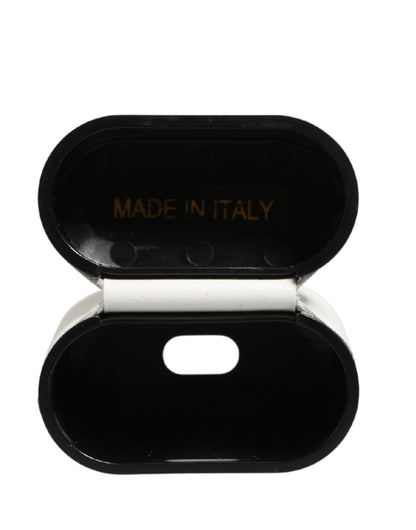 Dolce & Gabbana White Calf Leather Logo Print Flip Holder  Airpods Case