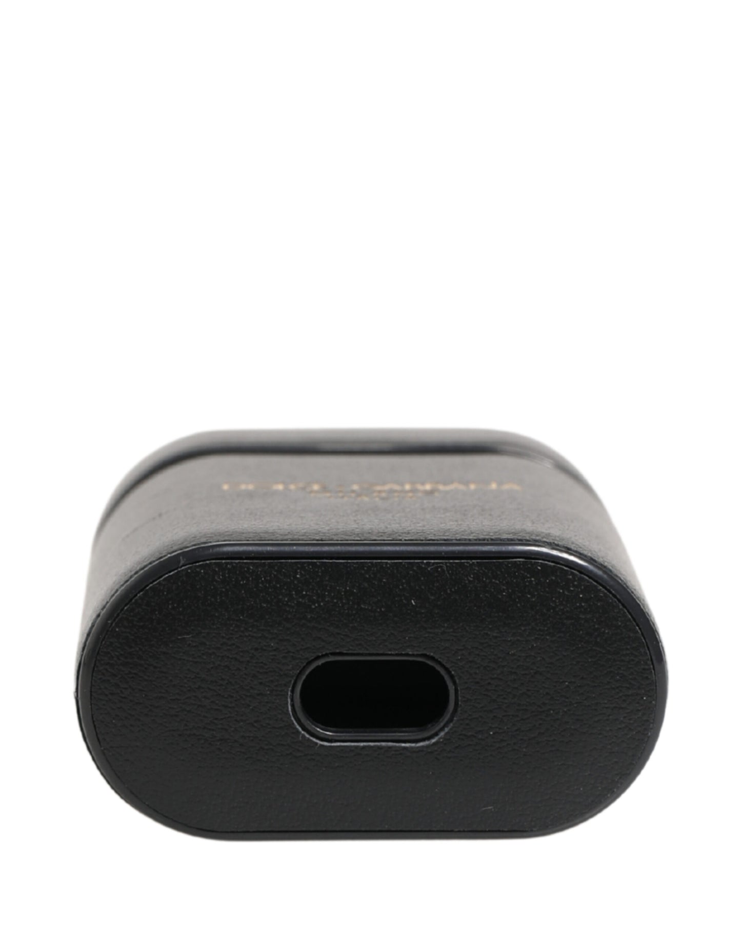 Dolce & Gabbana Black Calf Leather Logo Print Flip Holder Airpods Case