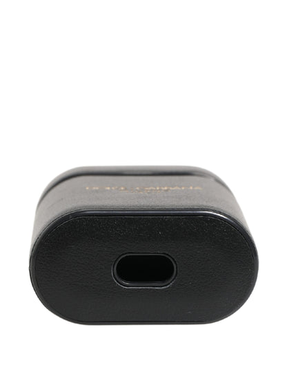 Dolce & Gabbana Black Calf Leather Logo Print Flip Holder Airpods Case