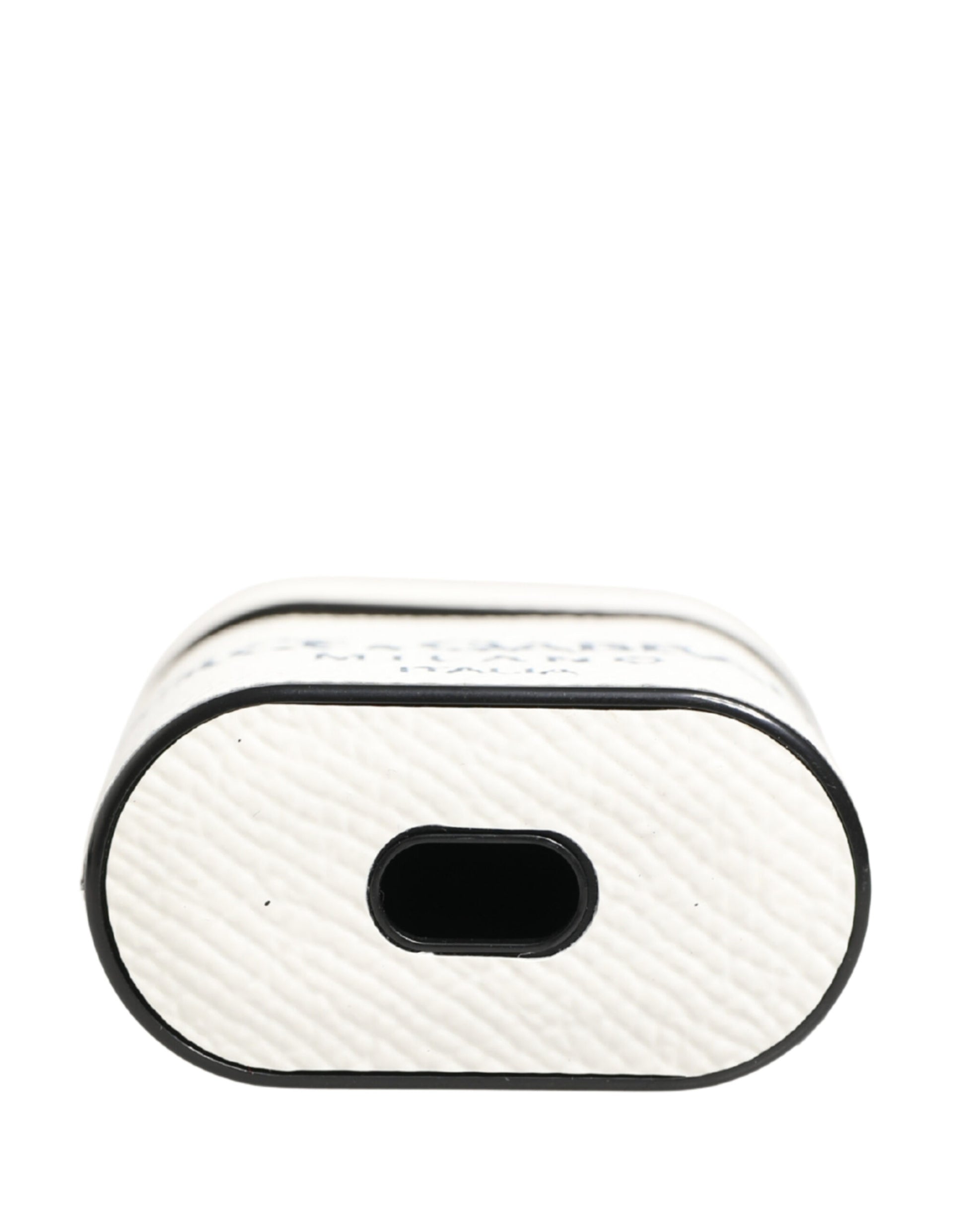 Dolce & Gabbana White Calf Leather Logo Flip Holder Strap Airpods Case