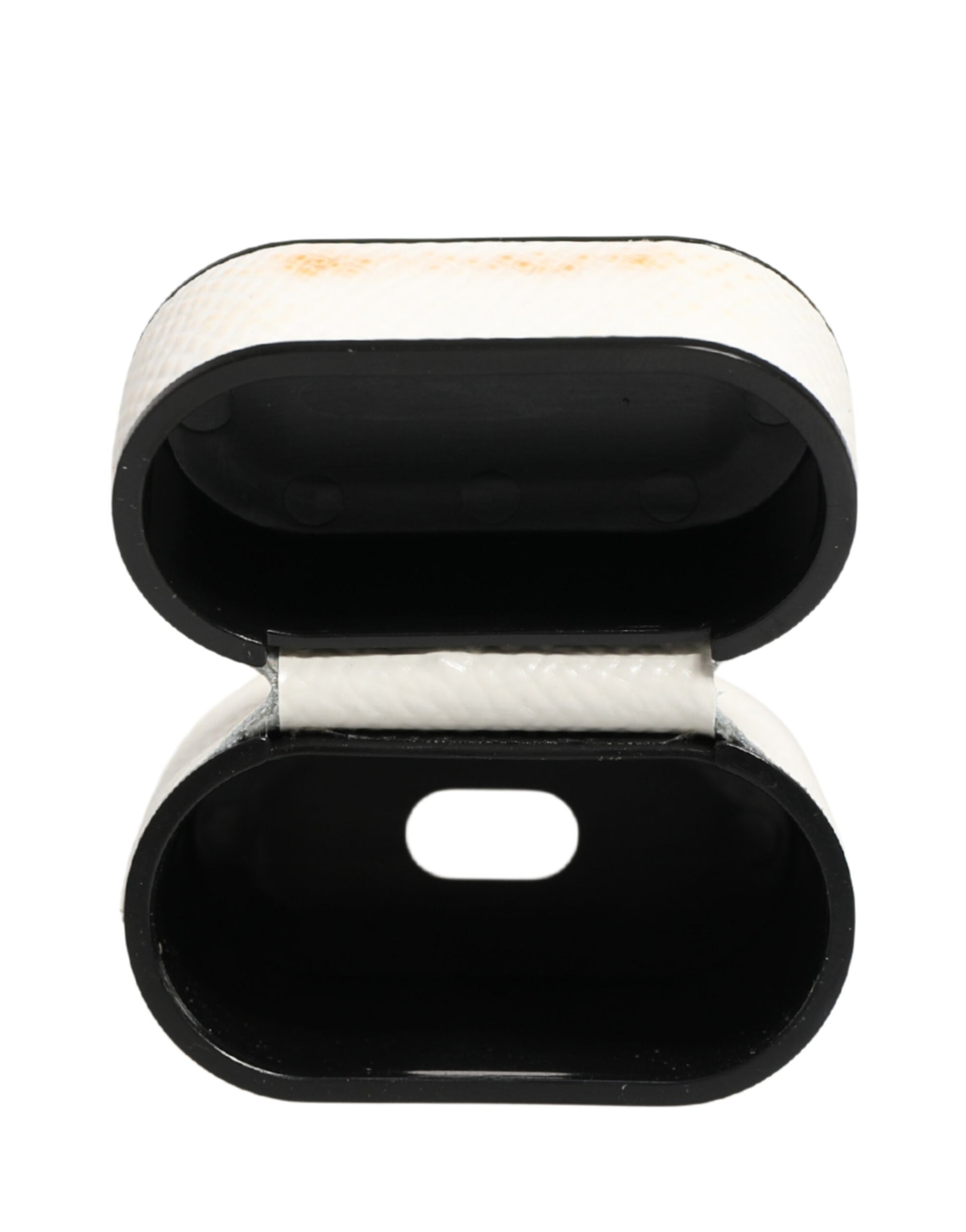 Dolce & Gabbana White Calf Leather Logo Flip Holder Strap Airpods Case