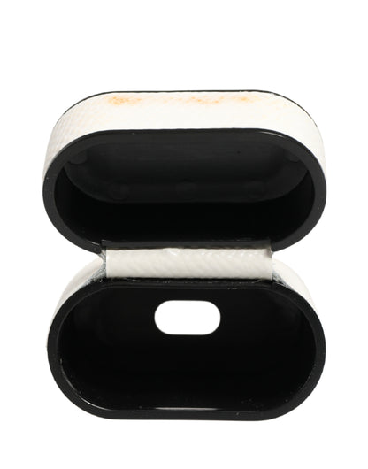 Dolce & Gabbana White Calf Leather Logo Flip Holder Strap Airpods Case