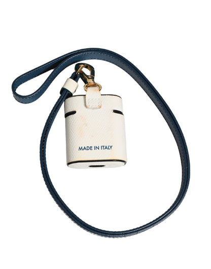 Dolce & Gabbana White Calf Leather Logo Flip Holder Strap Airpods Case