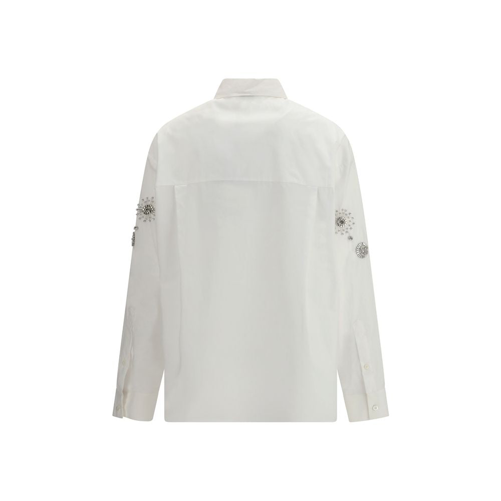 PINKO White Calf Leather Bos Taurus Pattern Shirt