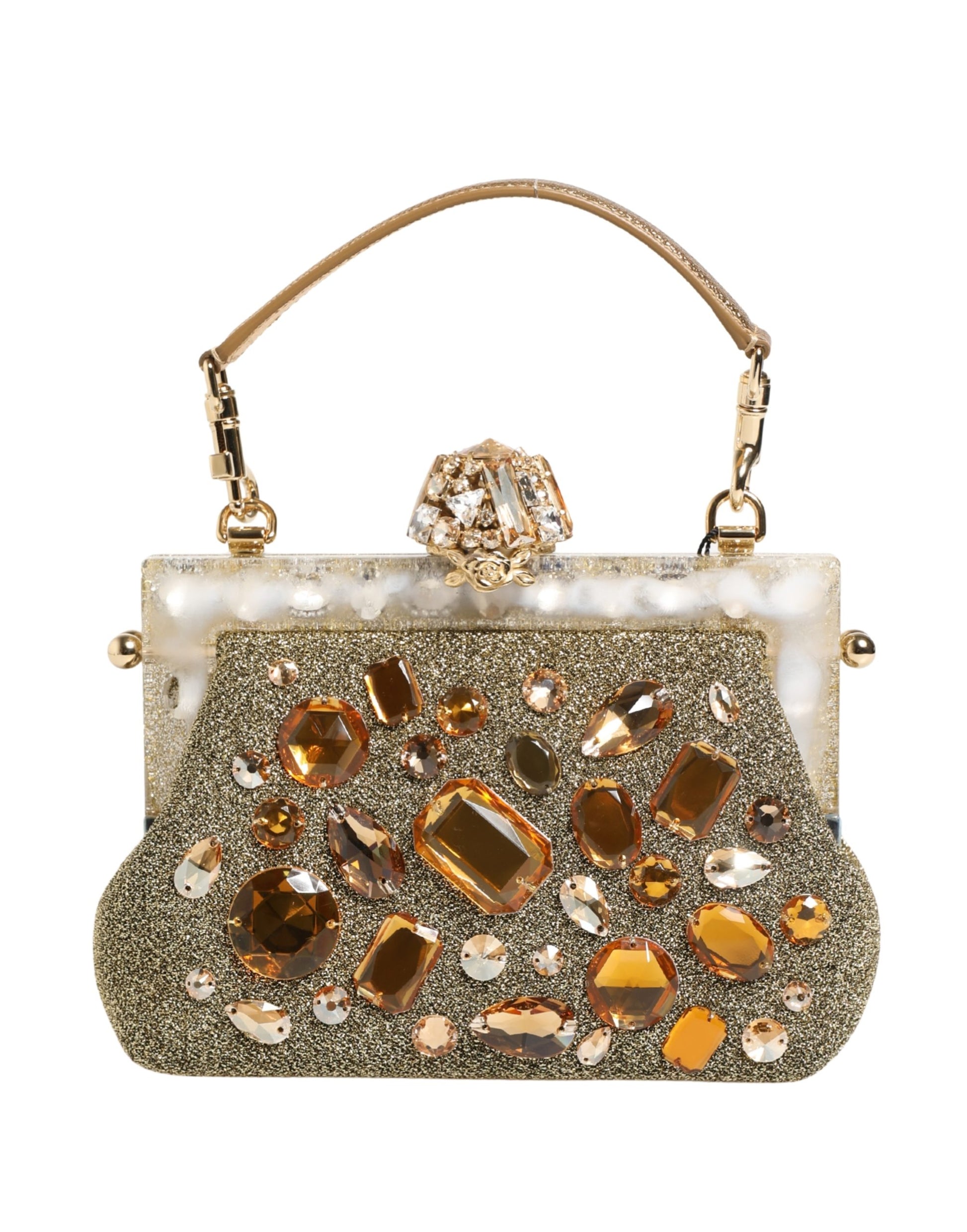Dolce & Gabbana Gold Vanda Crystal Evening Clutch Shoulder Handbag  Bag