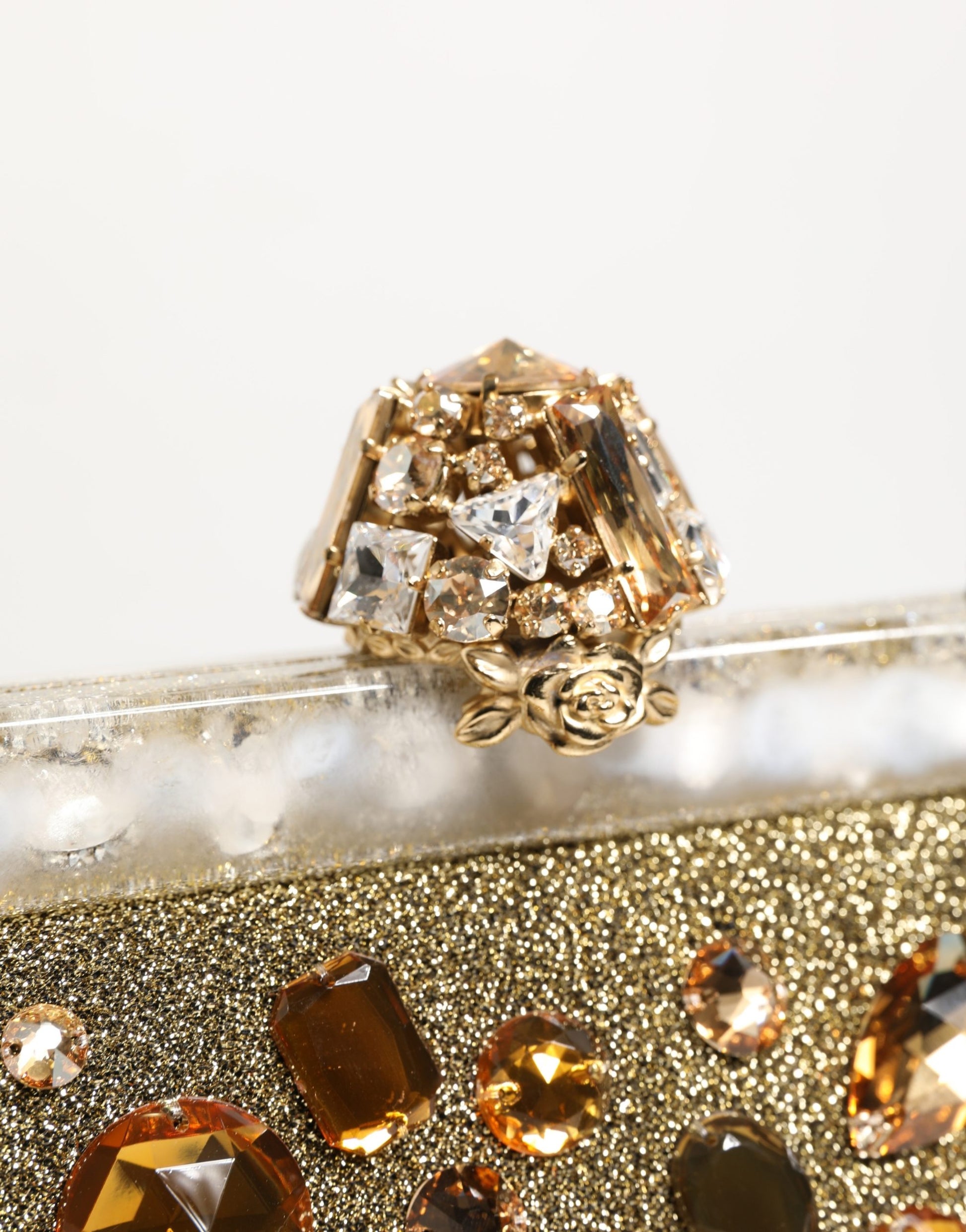 Dolce & Gabbana Gold Vanda Crystal Evening Clutch Shoulder Handbag  Bag