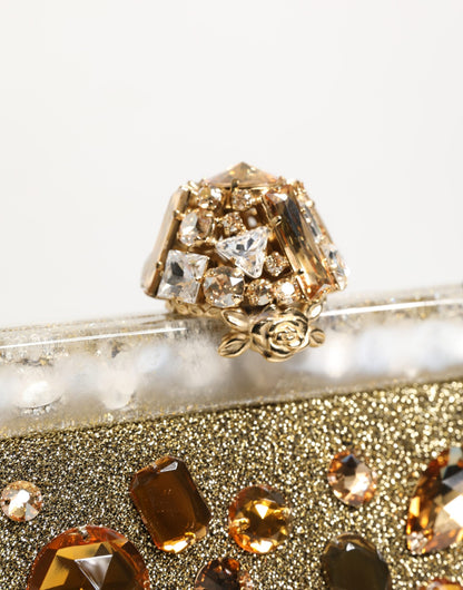 Dolce & Gabbana Gold Vanda Crystal Evening Clutch Shoulder Handbag  Bag