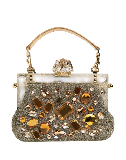 Dolce & Gabbana Gold Vanda Crystal Evening Clutch Shoulder Handbag  Bag