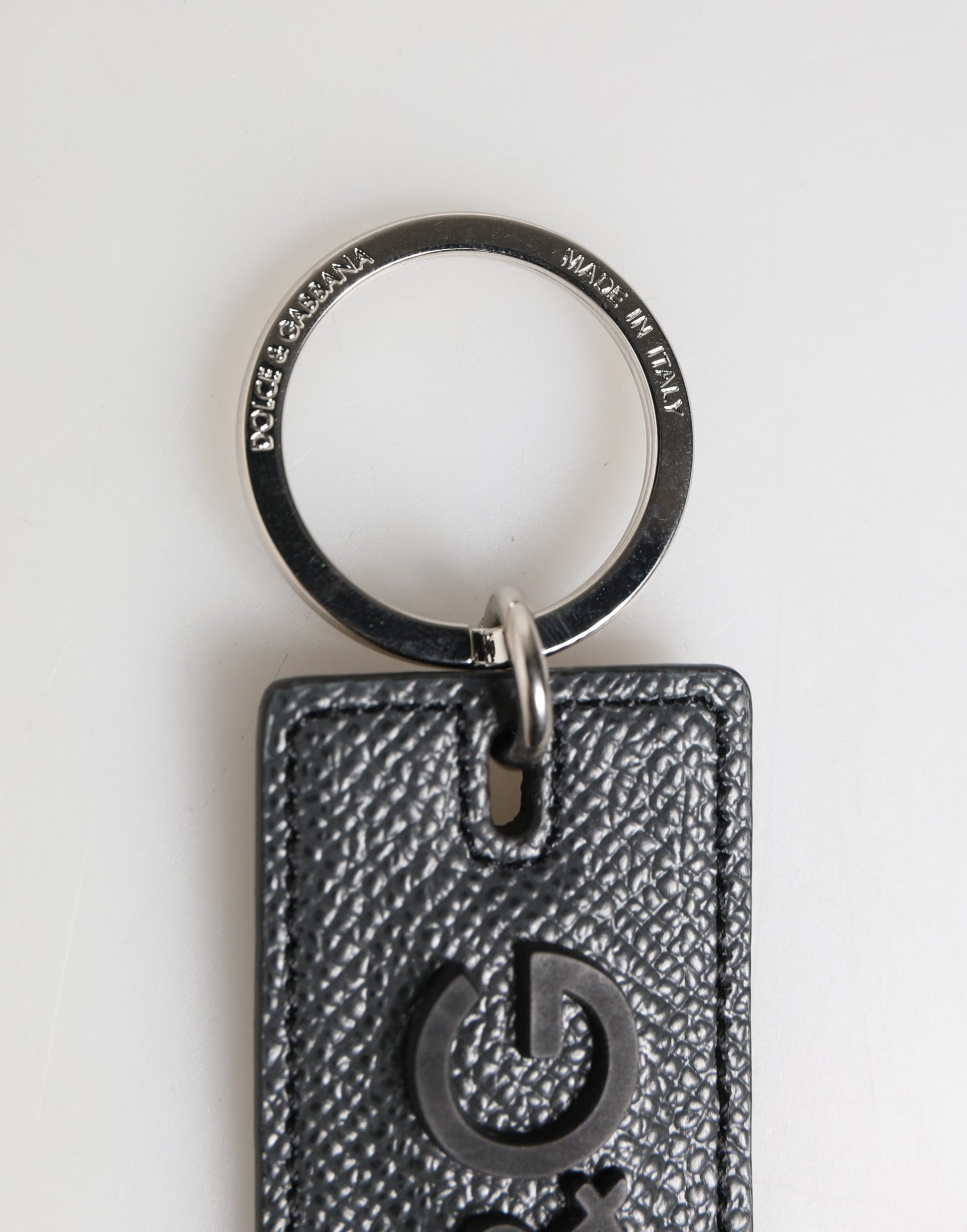 Dolce & Gabbana Black Calf Leather D&G Logo Metal Ring Keyring Keychain
