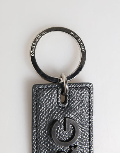 Dolce & Gabbana Black Calf Leather D&G Logo Metal Ring Keyring Keychain