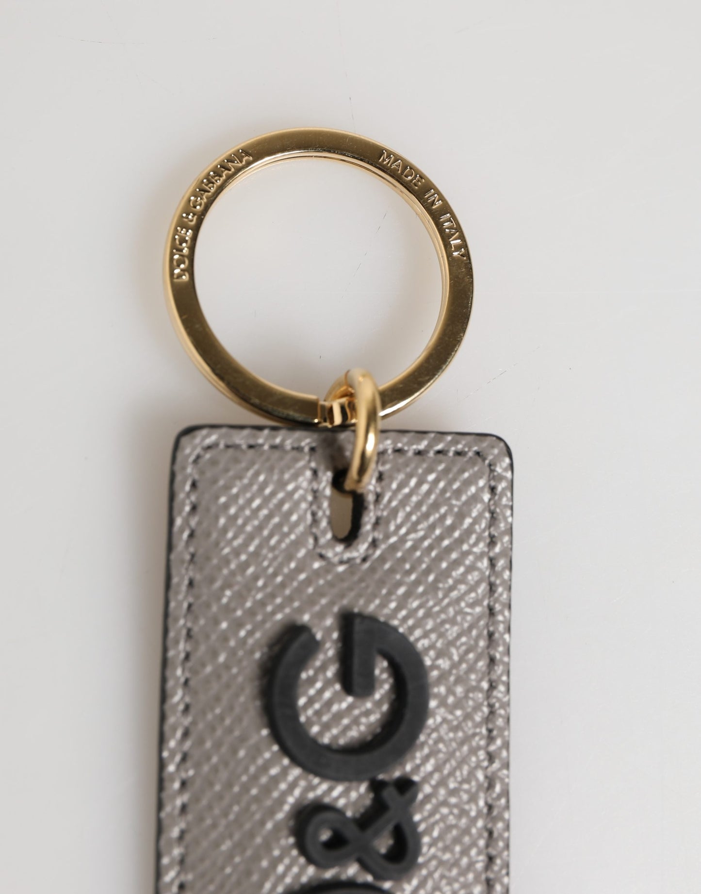 Dolce & Gabbana Gray Calf Leather D&G Logo Metal Ring Keyring Keychain