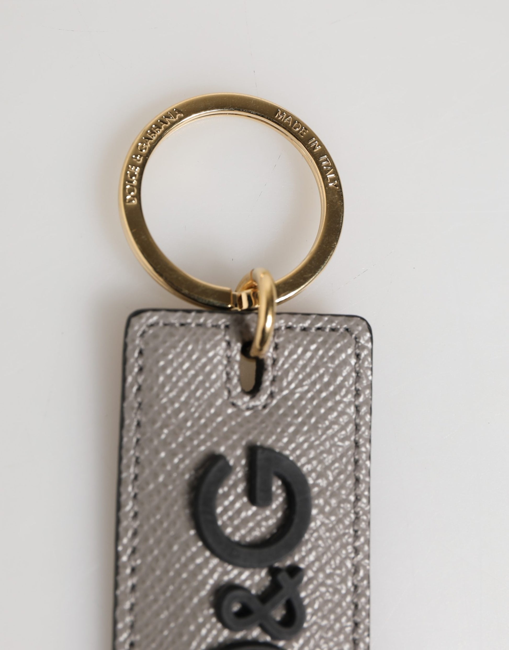 Dolce & Gabbana Gray Calf Leather D&G Logo Metal Ring Keyring Keychain