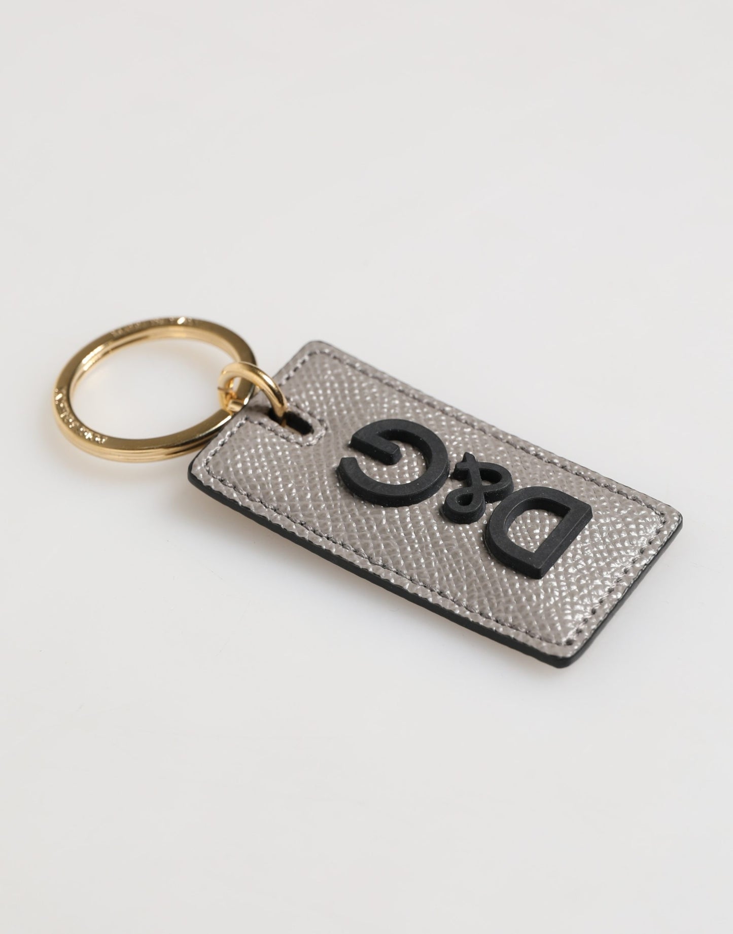 Dolce & Gabbana Gray Calf Leather D&G Logo Metal Ring Keyring Keychain