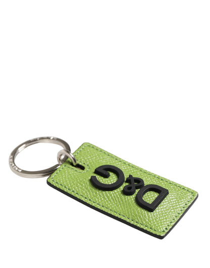 Dolce & Gabbana Green Calf Leather DG Logo Metal Ring Keyring Keychain