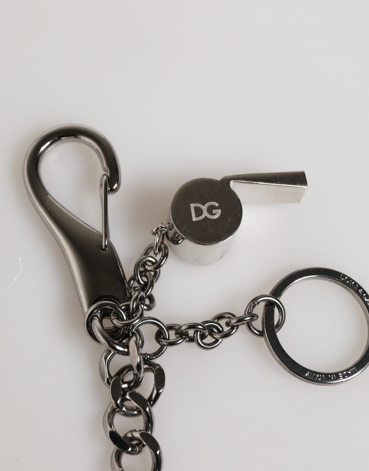 Dolce & Gabbana Silver Brass Metal DG Logo Crystal Ring Keyring Keychain