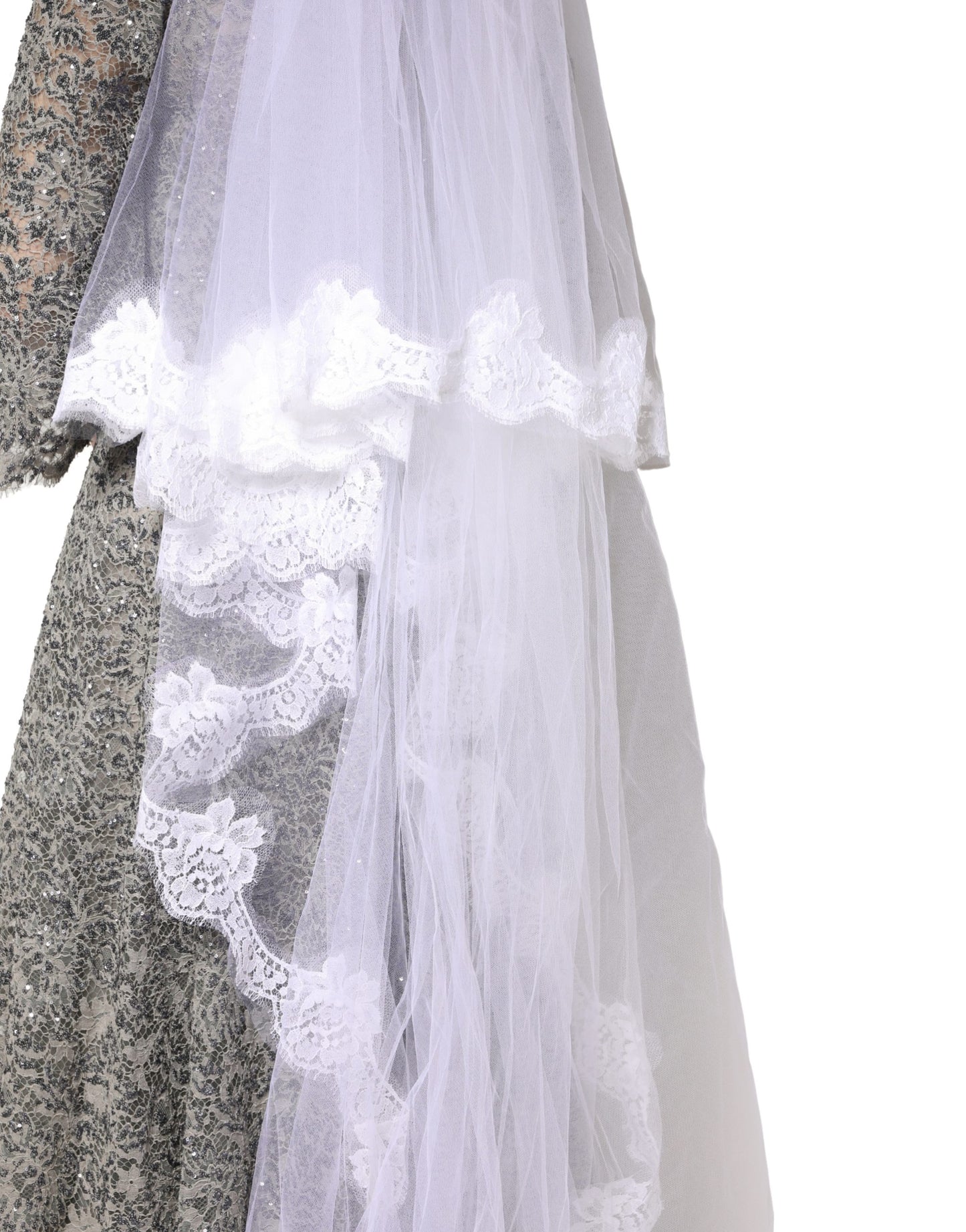 Dolce & Gabbana White Floral LaceNylon Floor Length 3M Long Veil