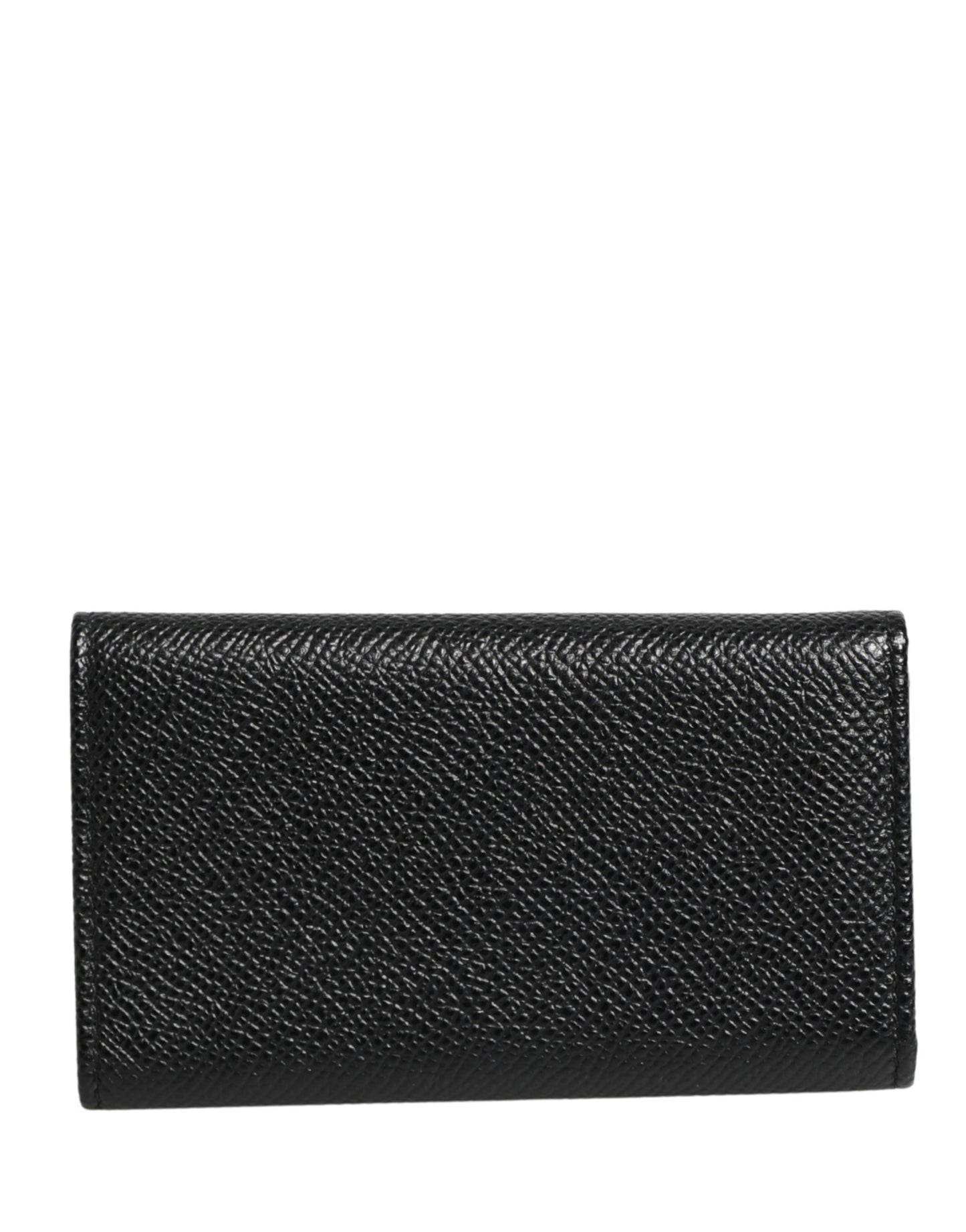 Dolce & Gabbana Black Leather Silver Metal Logo Plaque Trifold Keyring