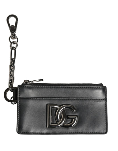 Dolce & Gabbana Black Calfskin Leather DG Logo Card Holder Women Wallet