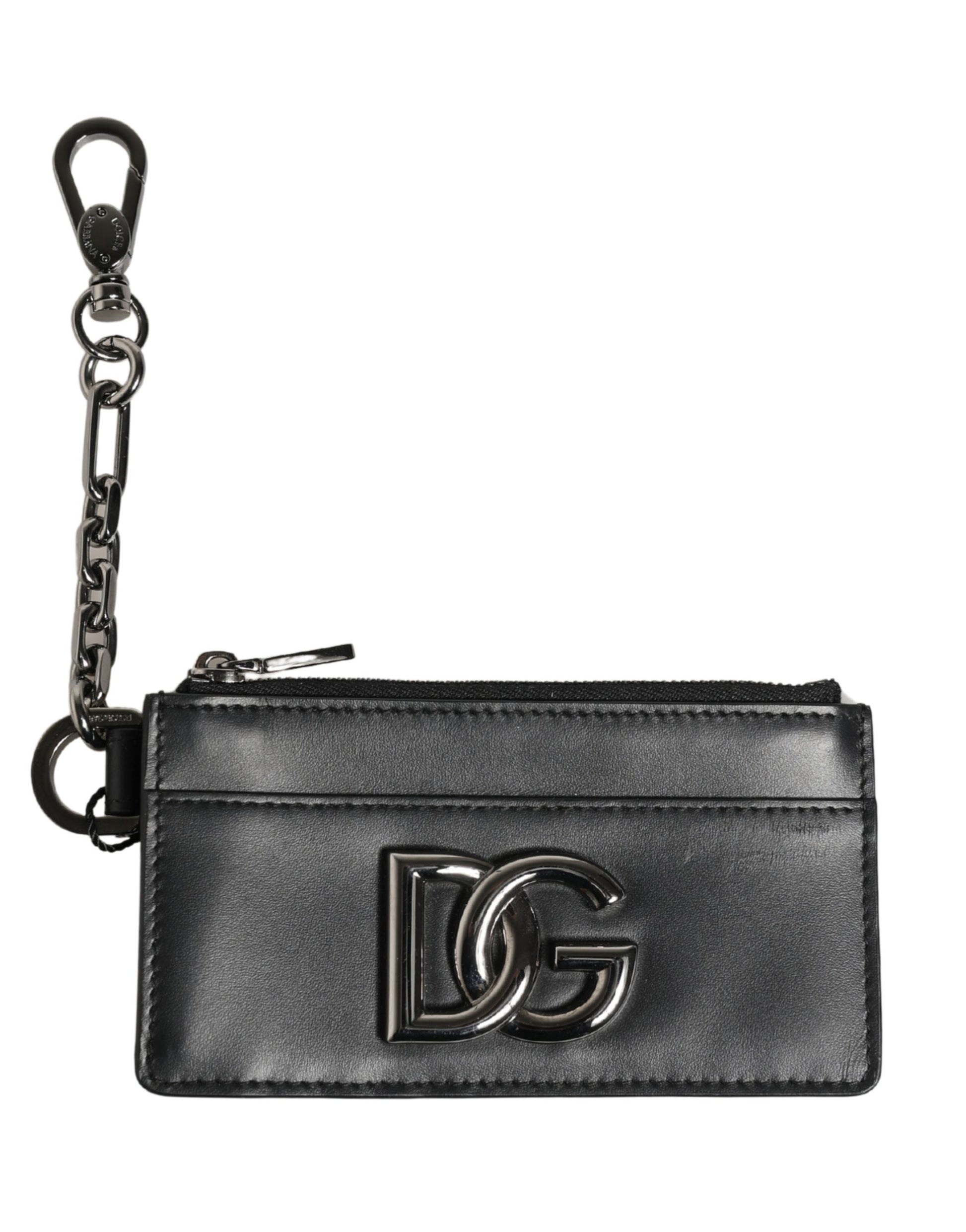 Dolce & Gabbana Black Calfskin Leather DG Logo Card Holder Women Wallet