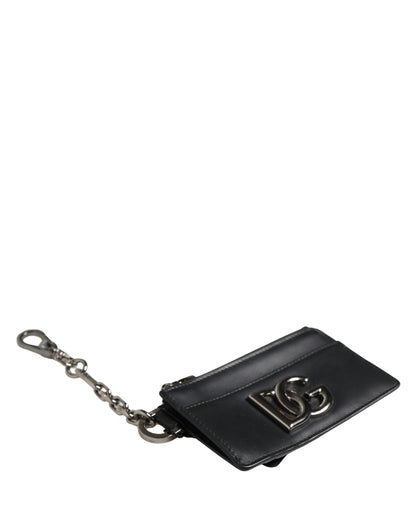 Dolce & Gabbana Black Calfskin Leather DG Logo Card Holder Women Wallet