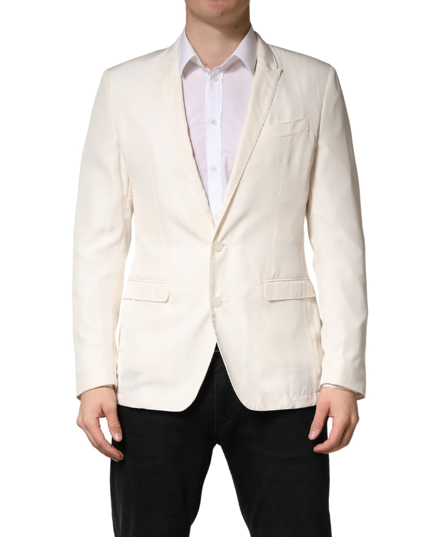 Dolce & Gabbana White Cotton Single Breasted Jacket Blazer