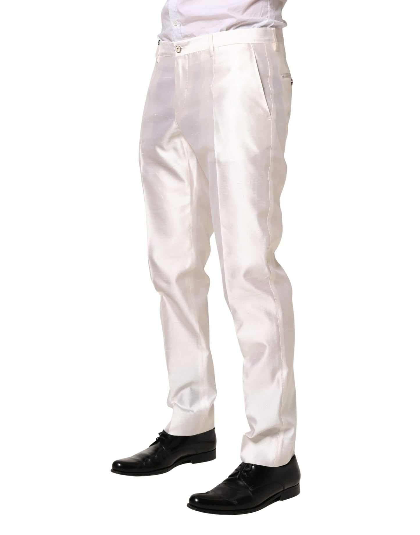 Dolce & Gabbana White Silk Satin Dress Formal Trouser Pants