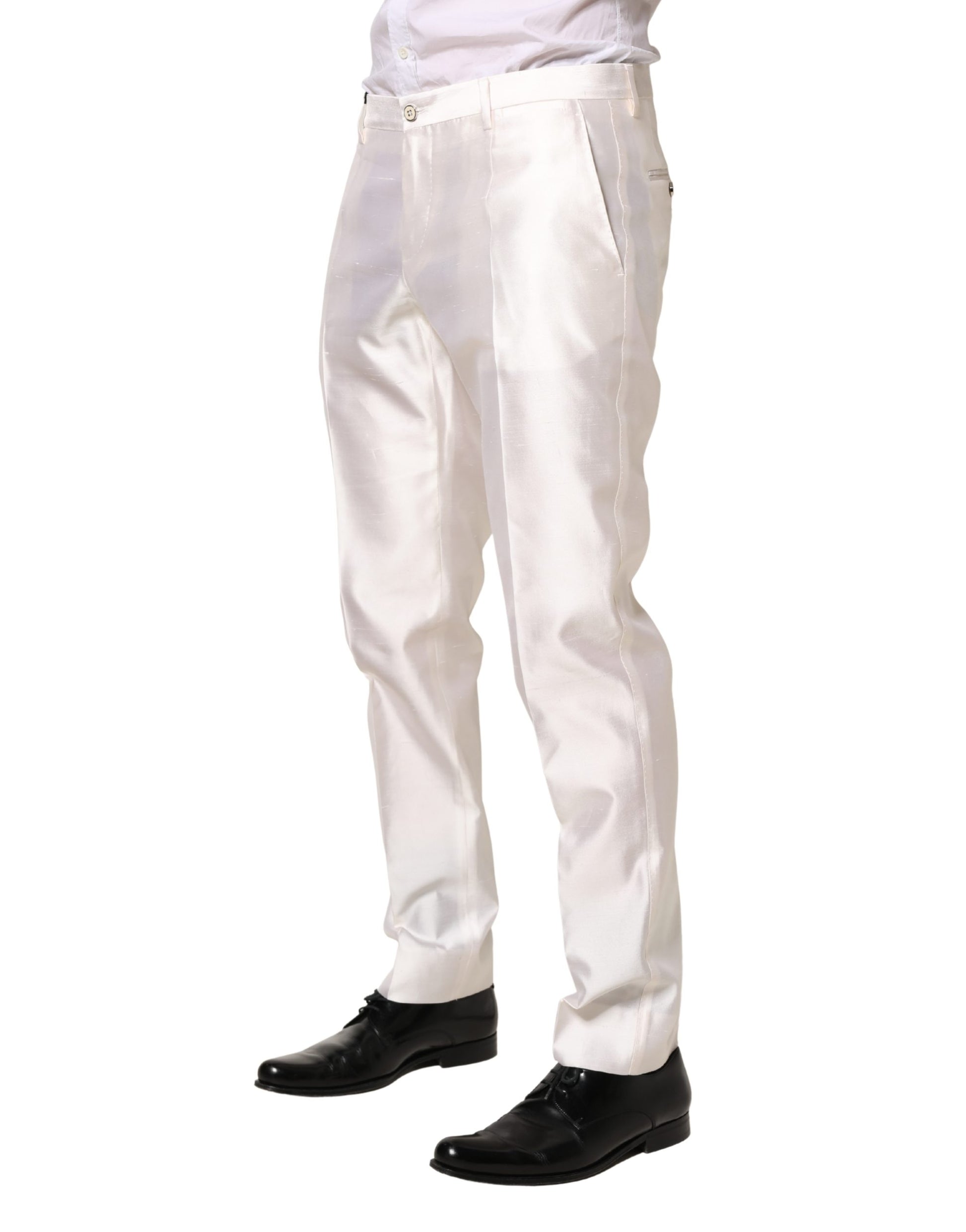 Dolce & Gabbana White Silk Satin Dress Formal Trouser Pants