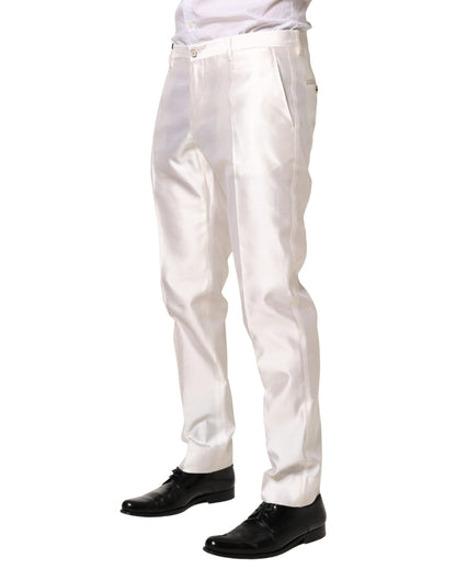 Dolce & Gabbana White Silk Satin Dress Formal Trouser Pants