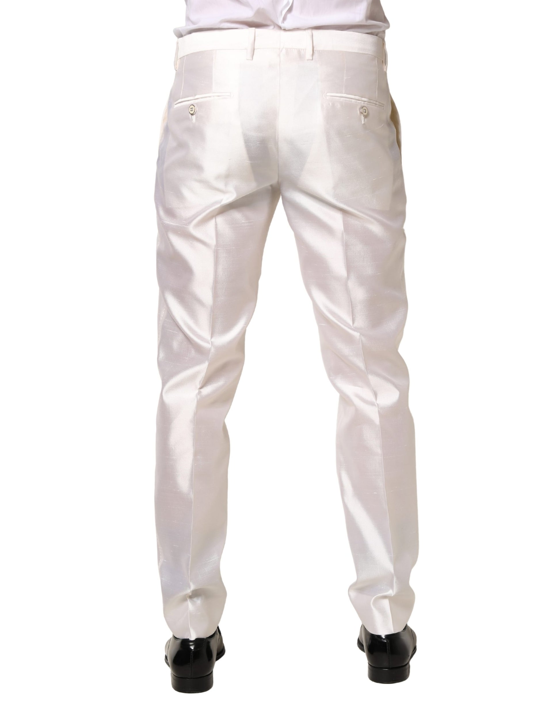 Dolce & Gabbana White Silk Satin Dress Formal Trouser Pants