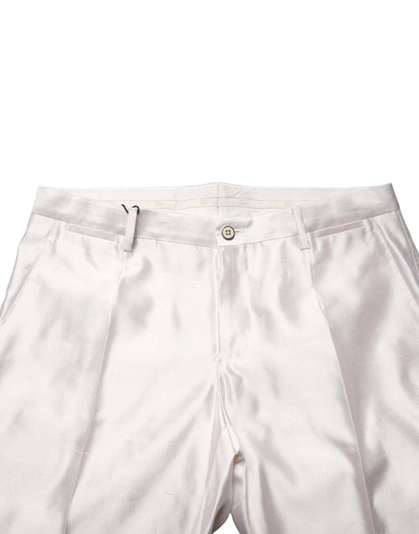 Dolce & Gabbana White Silk Satin Dress Formal Trouser Pants