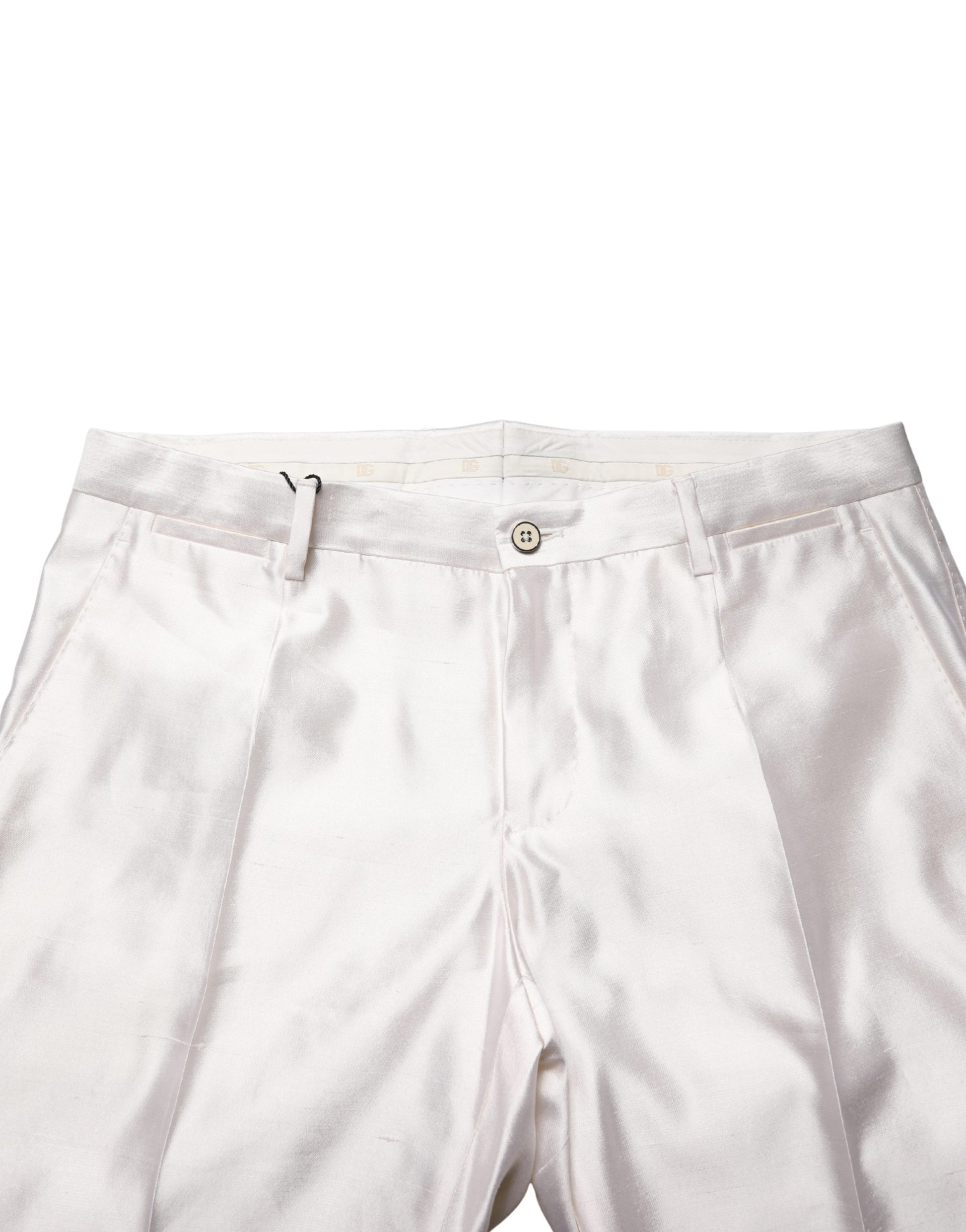 Dolce & Gabbana White Silk Satin Dress Formal Trouser Pants